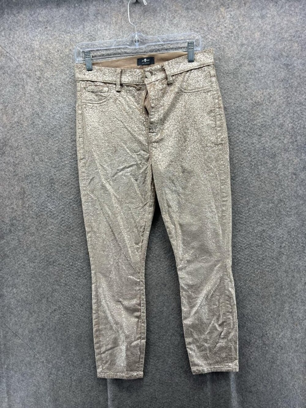 7 For All Mankind Jeans Womens 32 Gold Glitter Skinny Stretch Denim Pants